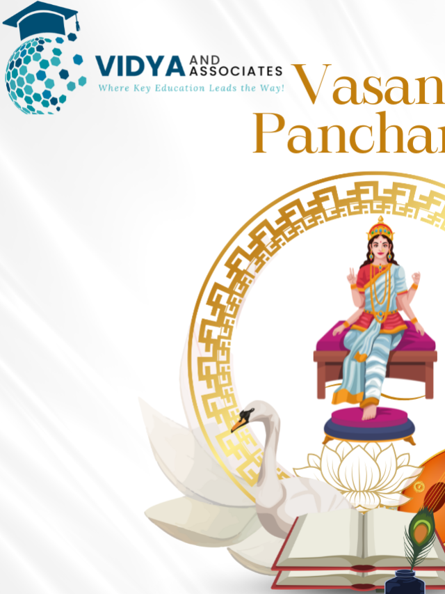 Vidya and Associates celebrates Vasant Panchami, honoring teachers and students in their journey of learning and excellence. Saraswati Puja, education, wisdom, online learning, academic growth